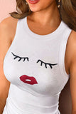 Eyelash Lip Print Round Neck Tank Top