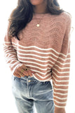 Striped Textured Long Sleeve Knit Sweater