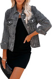 Turn Down Collar Buttons Cut-out Denim Jacket