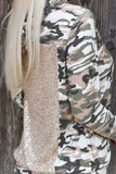 Camouflage Sequins Back Drawstring Hoodie