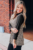 Choker Crisscross Contrast 3/4 Sleeve Leopard Print Top