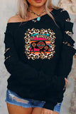 Letter Leopard Serape Print Cut-out Graphic Sweatshirt