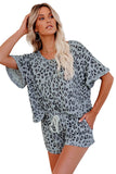 Leopard Print Rolled Sleeve Short Lounge Set