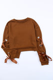 Grommet Ribbon Tied Long Sleeve Crop Top
