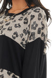 Latter Colorblock Leopard Print Long Sleeve Top