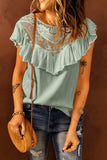 Green Lace Splicing Ruffled Short Sleeve T-shirt