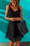 Black Scalloped V Neck Lace Slip Dress