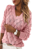 Feather Hollowed-out V-neck Long Sleeve Knitted Sweater