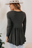 Solid Color Buttons Long Sleeve Babydoll Blouse