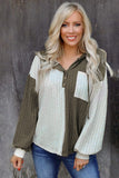 Green Color Block Hooded Drop Sleeve Blouse