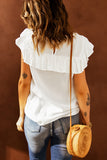 White Lace Splicing Ruffled Short Sleeve T-shirt