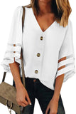 Flare Sleeve V Neck Button Blouse