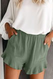 Khaki High Waist Pocketed Ruffle Shorts