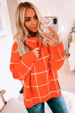 Beige Grid Pattern Turtleneck Sweater