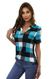 Plaid Pattern V Neck Short Sleeve Top