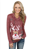Christmas Reindeer Snow Print Zipped Pullover Top