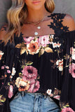 Floral Print Lace Patchwork Loose Cold Shoulder Blouse