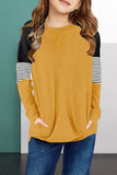 Striped Colorblock Long Sleeve Girls Blouse with Pocket