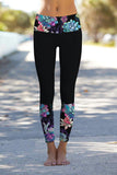 Navy Floral Printed Details Leggings Yoga Pants