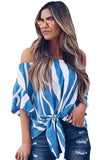 Off The Shoulder Vertical Stripes Blouse in Black