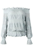 Off Shoulder Ruffle Long Sleeve Smocked Waist Lace Crochet Blouse