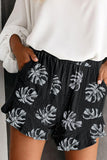 Palm Tree Leaves Print Elastic Waist Shorts with Pocket