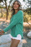Waffle Knit Splicing Buttons Long Sleeve Top