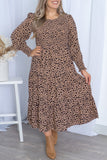 Plus Size Leopard Print Smocked Tiered Dress
