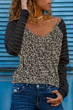Print Patchwork Mesh Long Sleeve Top