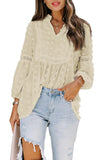 Ruffled Split Neck Lace Hollow Out Puff Sleeve Polka Dot Blouse