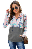 Boho Print Color Block Patchwork Zip Collar Sweatshirt