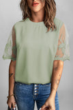 Green Floral Lace Sleeve Patchwork Top