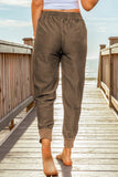 Brown Elastic Waist Jogger Pants with Pockets