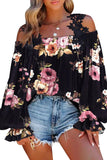 Floral Print Lace Patchwork Loose Cold Shoulder Blouse