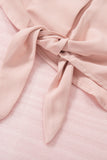 V Neck Lace Splicing Cuffs Button Knotted Blouse