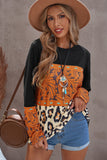 Leopard Tribal Print Splicing Long Sleeve Top