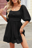 Bow Knot Square Neck Ruffled High Waist Mini Dress