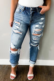 Sky Blue Plus Size Distressed Slit Vintage Jeans