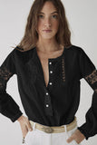 Black Lace Crochet Button-up Long Sleeve Shirt