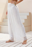White Sheer Lace Bottom Splice Casual Wide Leg Pants