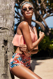 Print Crop Ruffled Overlay High Waist Tankini
