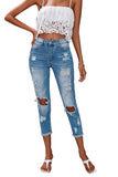Light Blue Washed Ripped Straight Legs Jeans
