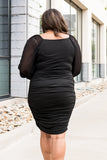 Plus Size Puffy Sleeve Ruched Bodycon Dress