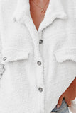 White Plush Button Down Pocketed Shirt Jacket