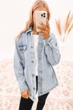 Sky Blue Acid Wash Flap Pocket Boyfriend Shacket