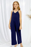 Spaghetti Strap Wide Leg Girl's Jumpsuit with Pocket