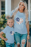Family Matching American Flag Flower Heart Print Girl's Graphic Tee