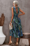 Floral Printed V Neck Open Back Sleeveless Maxi Dress