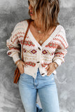 Multicolor Tribal Pattern V Neck Button Front Cardigan