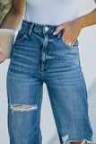 Sky Blue High Rise Ripped Straight Legs Loose Jeans